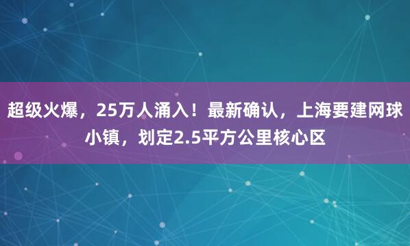 超级火爆，25万人涌入！最新确认，上海要建网球小镇，划定2.5平方公里核心区